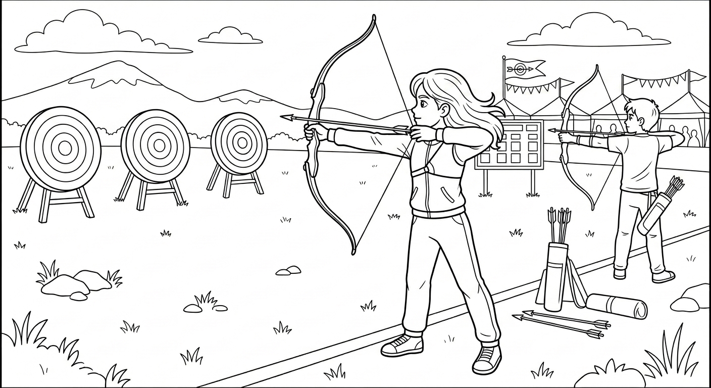 Coloring page of Archery competition