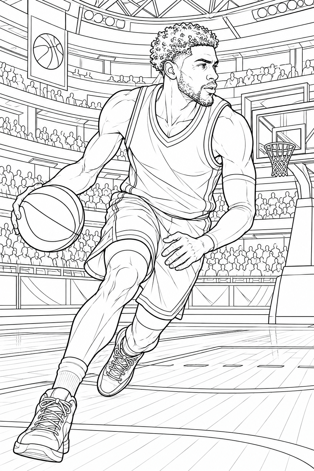 Coloring page of Basketball Player in Arena Coloring Page