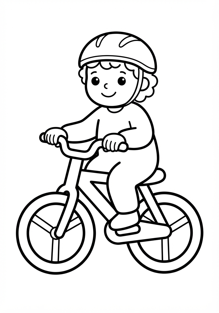 Coloring page of Child riding a bike