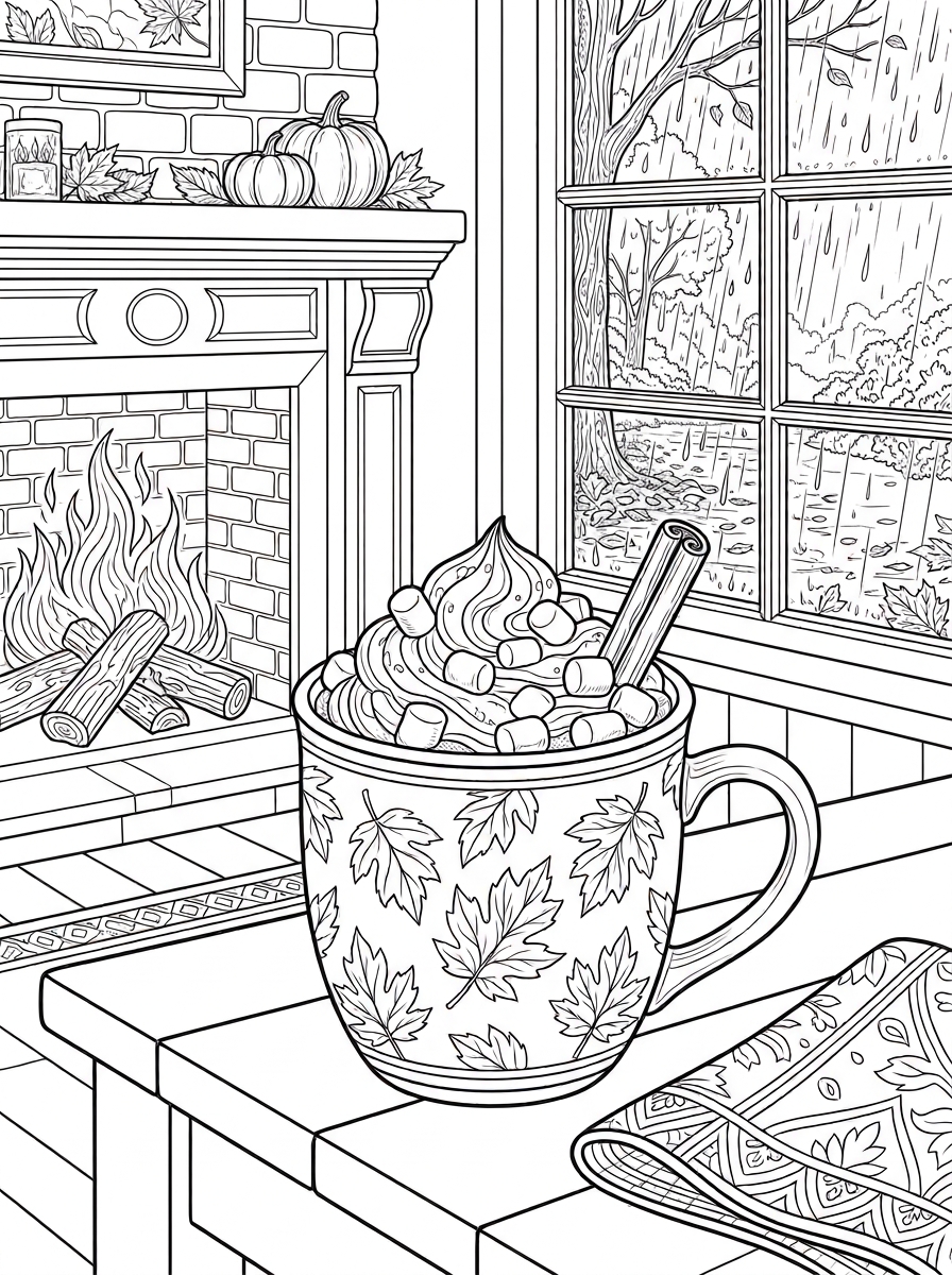 Coloring page of Chocolate milk with marshmallows