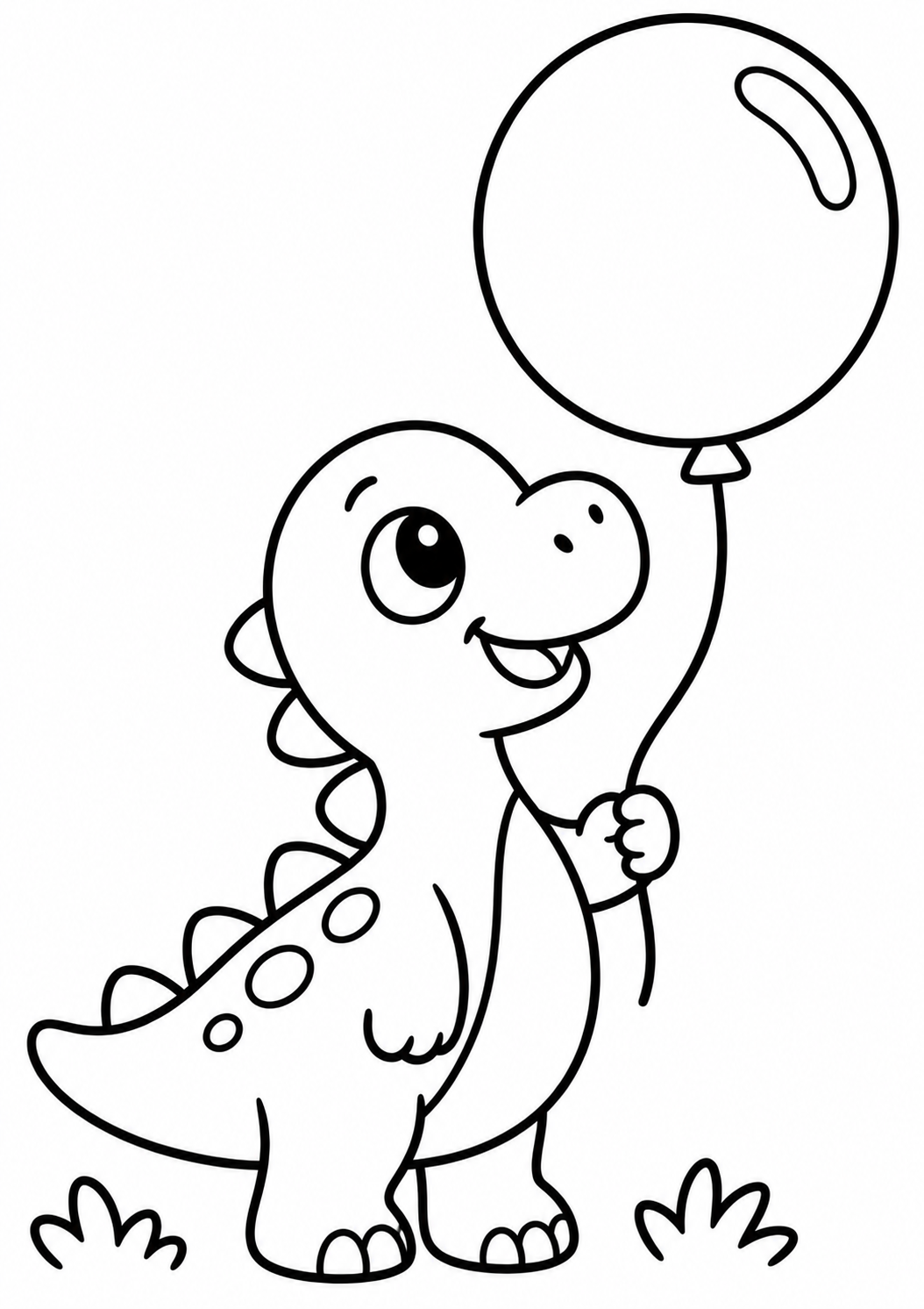 Coloring page of Cute Baby Dinosaur with Balloon Coloring Page