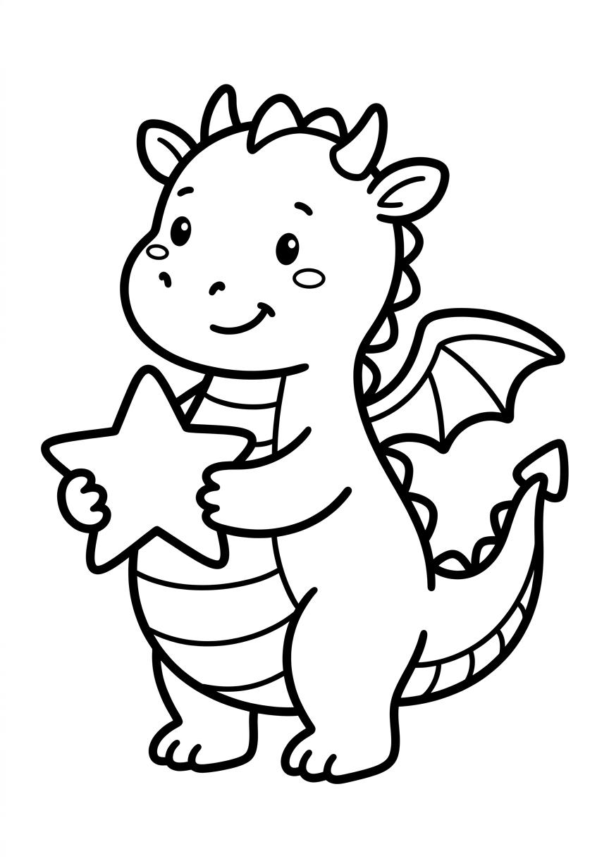 Coloring page of Cute Baby Dragon Holding a Star Coloring Page