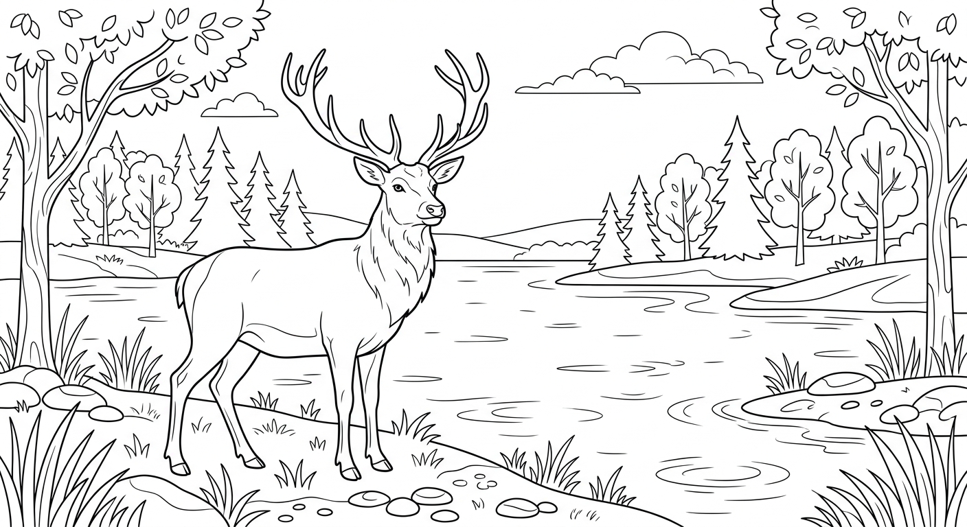 Coloring page of Dear in a forest