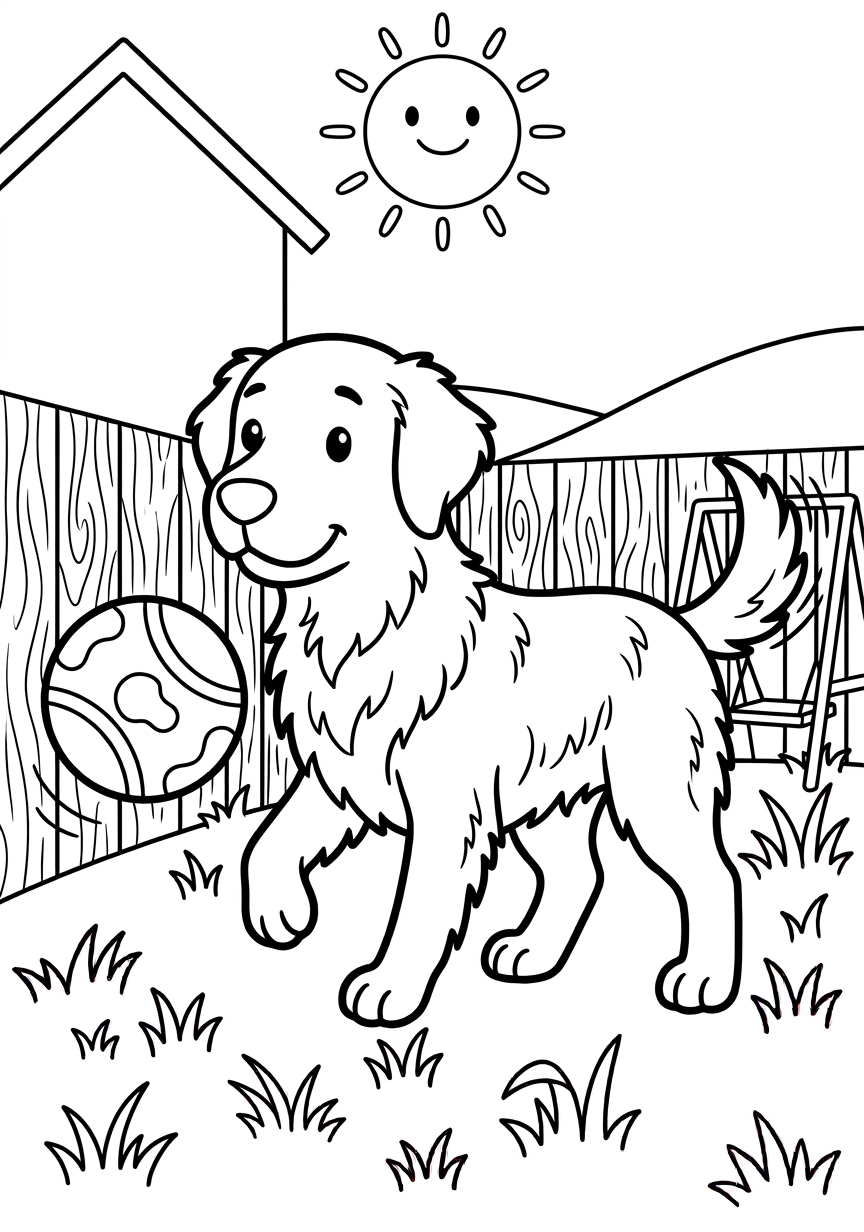 Coloring page of Dog playing with a ball