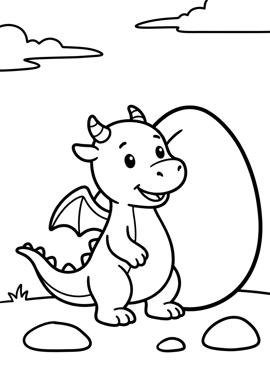 Coloring page of Dragon near a big egg