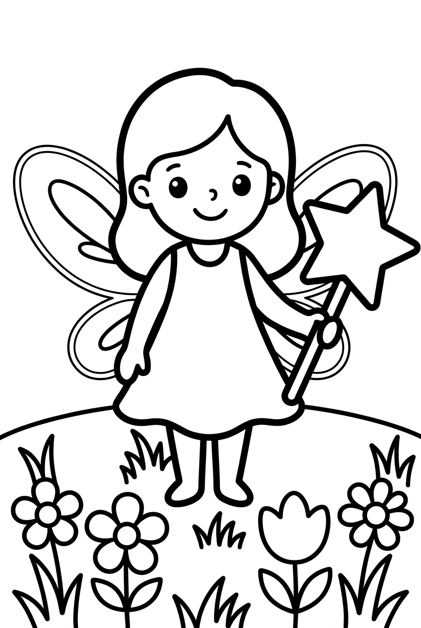 Coloring page of Fairy holding her wand