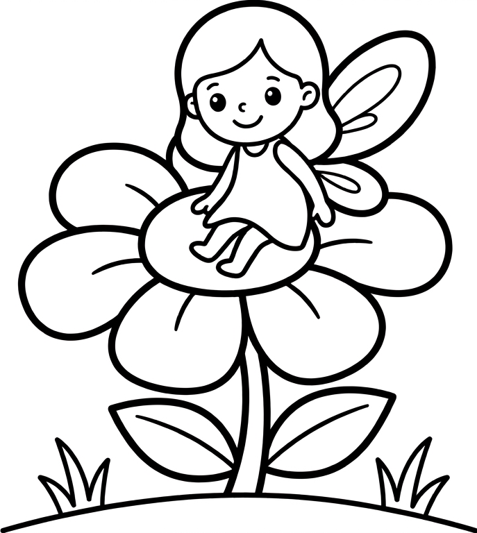 Coloring page of Fairy on a flower