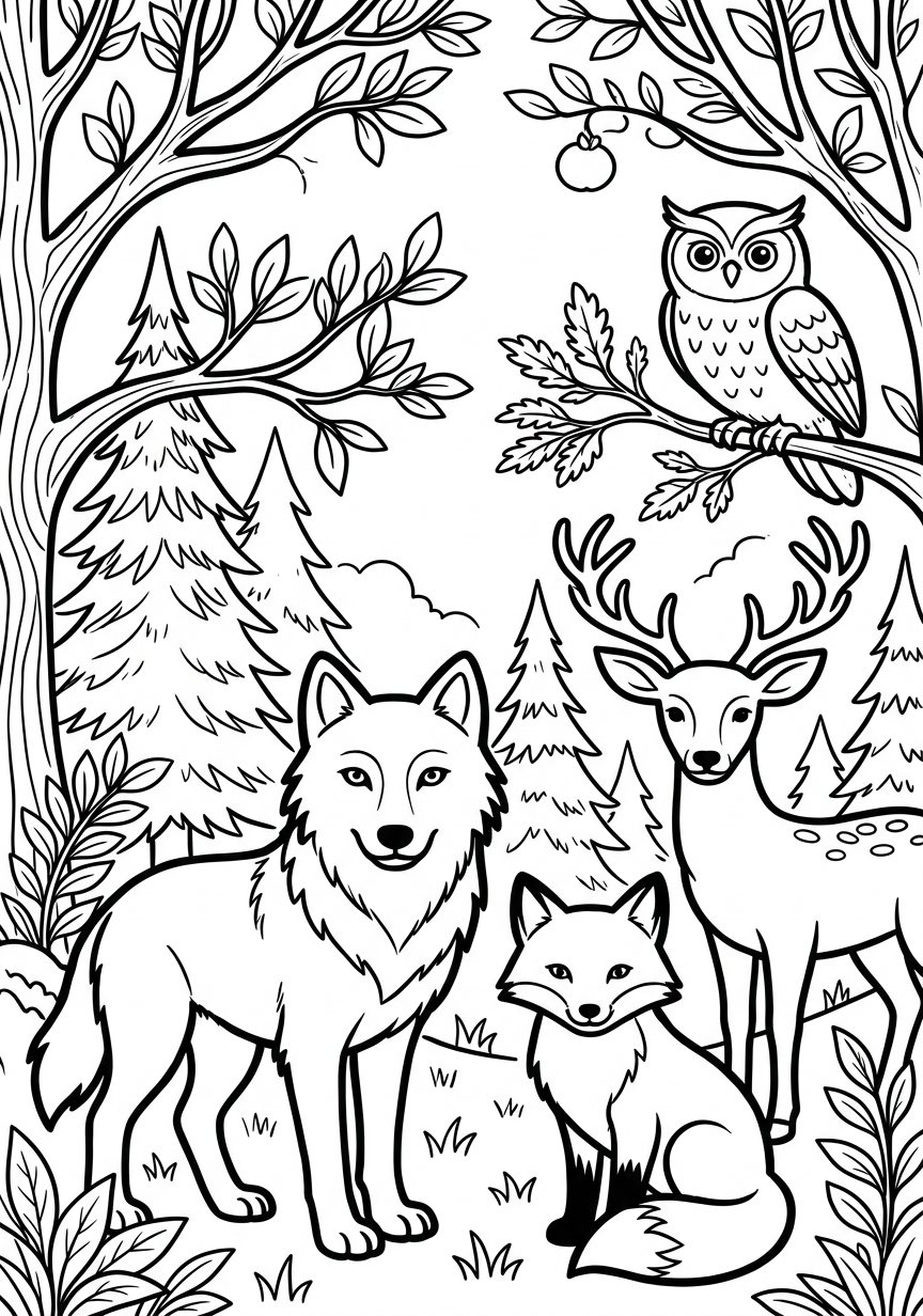 Coloring page of Forest Animals