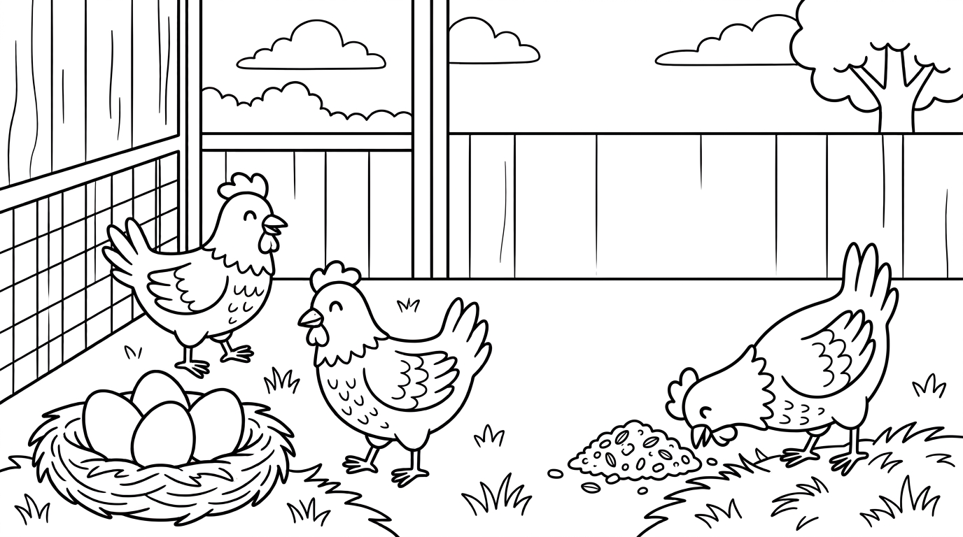 Coloring page of Happy chickens