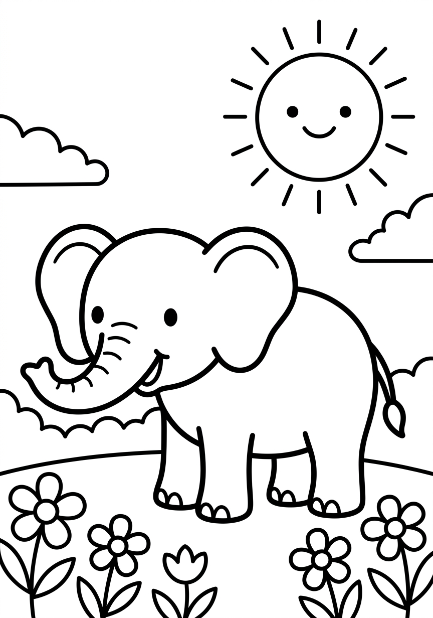 Coloring page of Happy Elephant