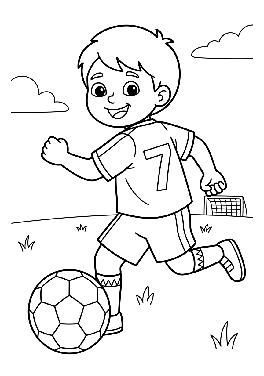 Coloring page of Happy soccer player