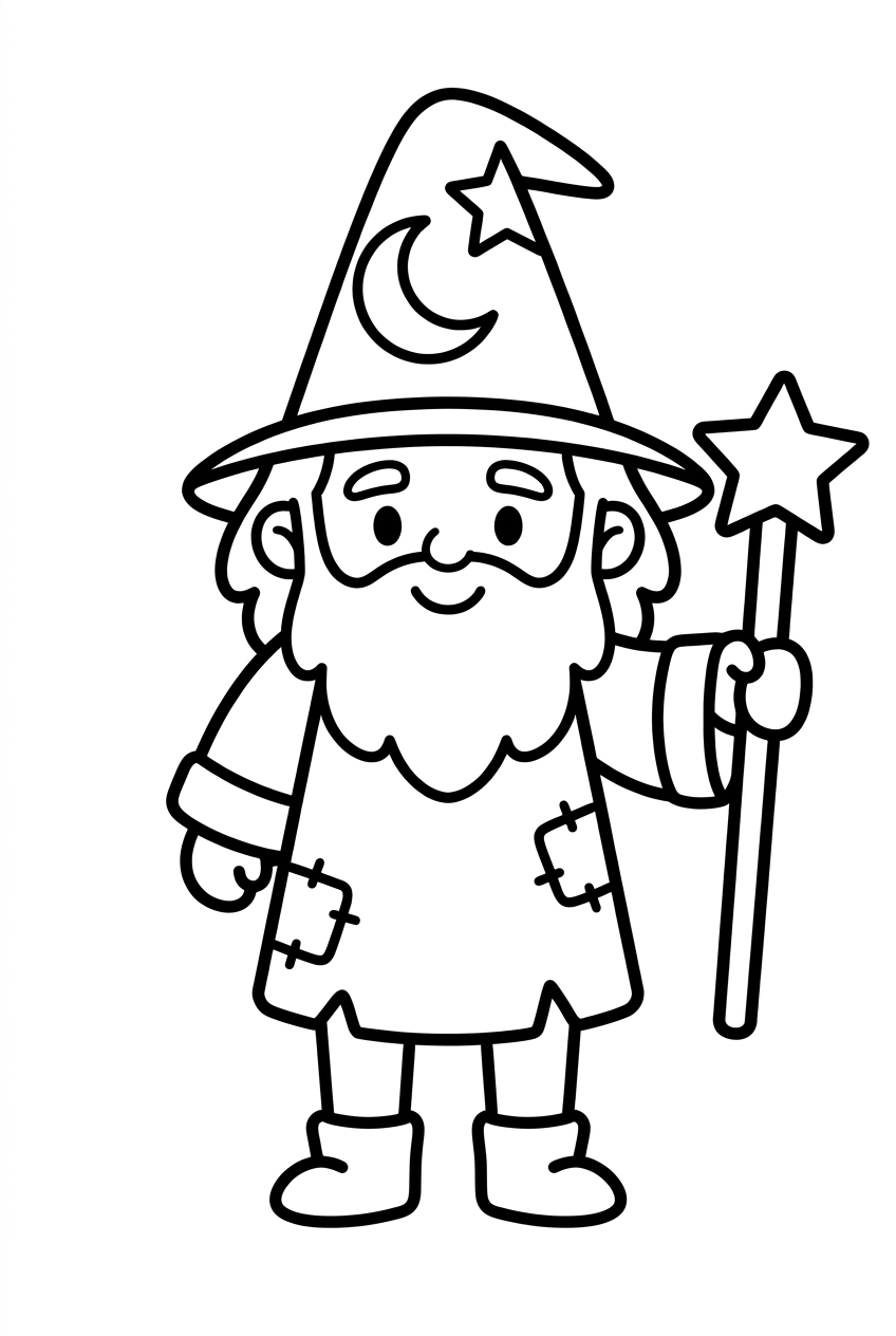 Coloring page of Happy Wizard