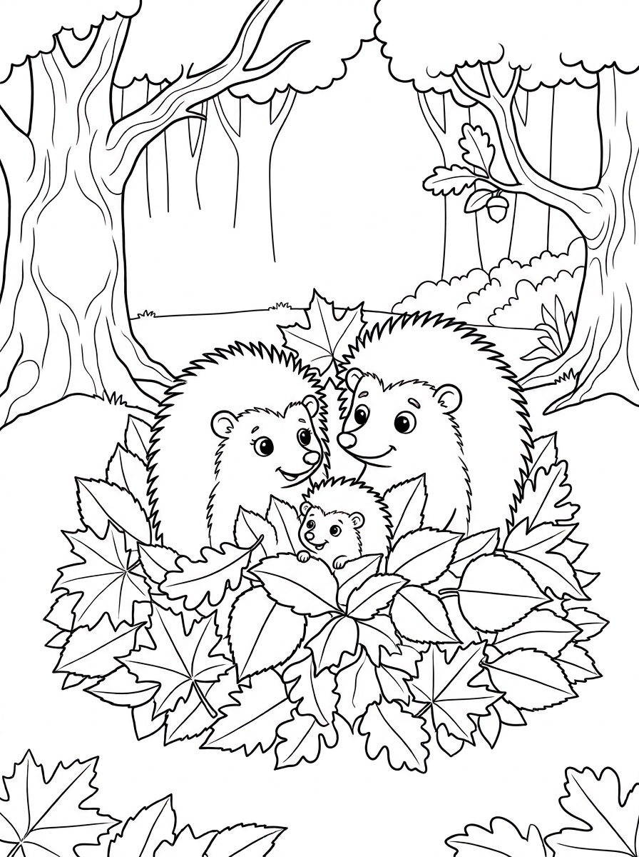 Coloring page of Hedgehog family