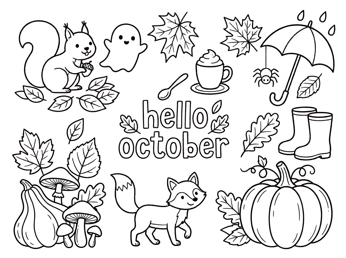 Coloring page of Hello October!