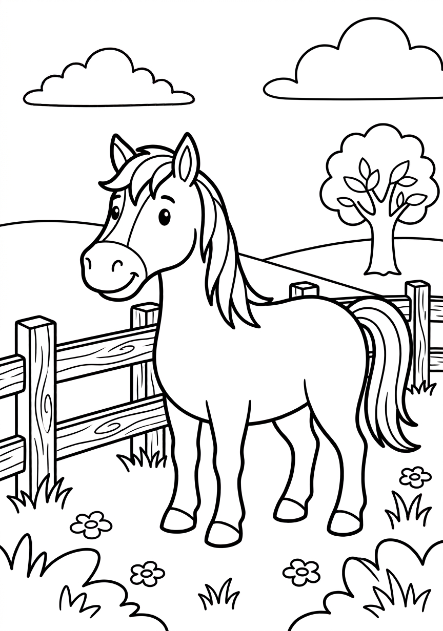 Coloring page of Horse in the meadow