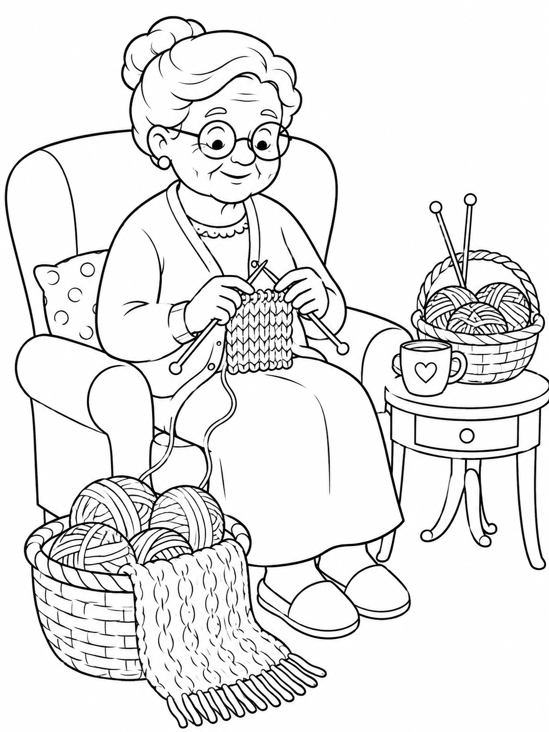 Coloring page of Knitting grandma