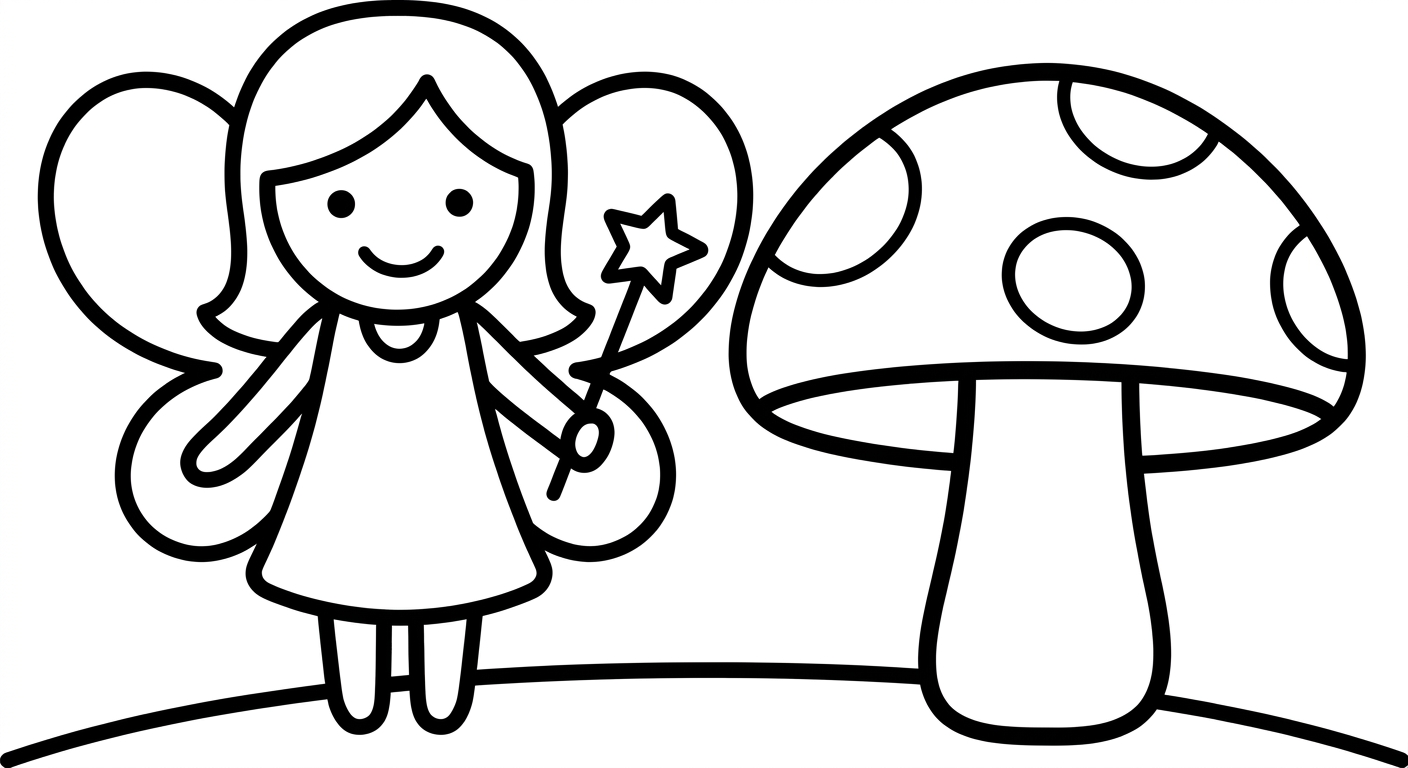 Coloring page of Little Fairy and Mushroom Coloring Page