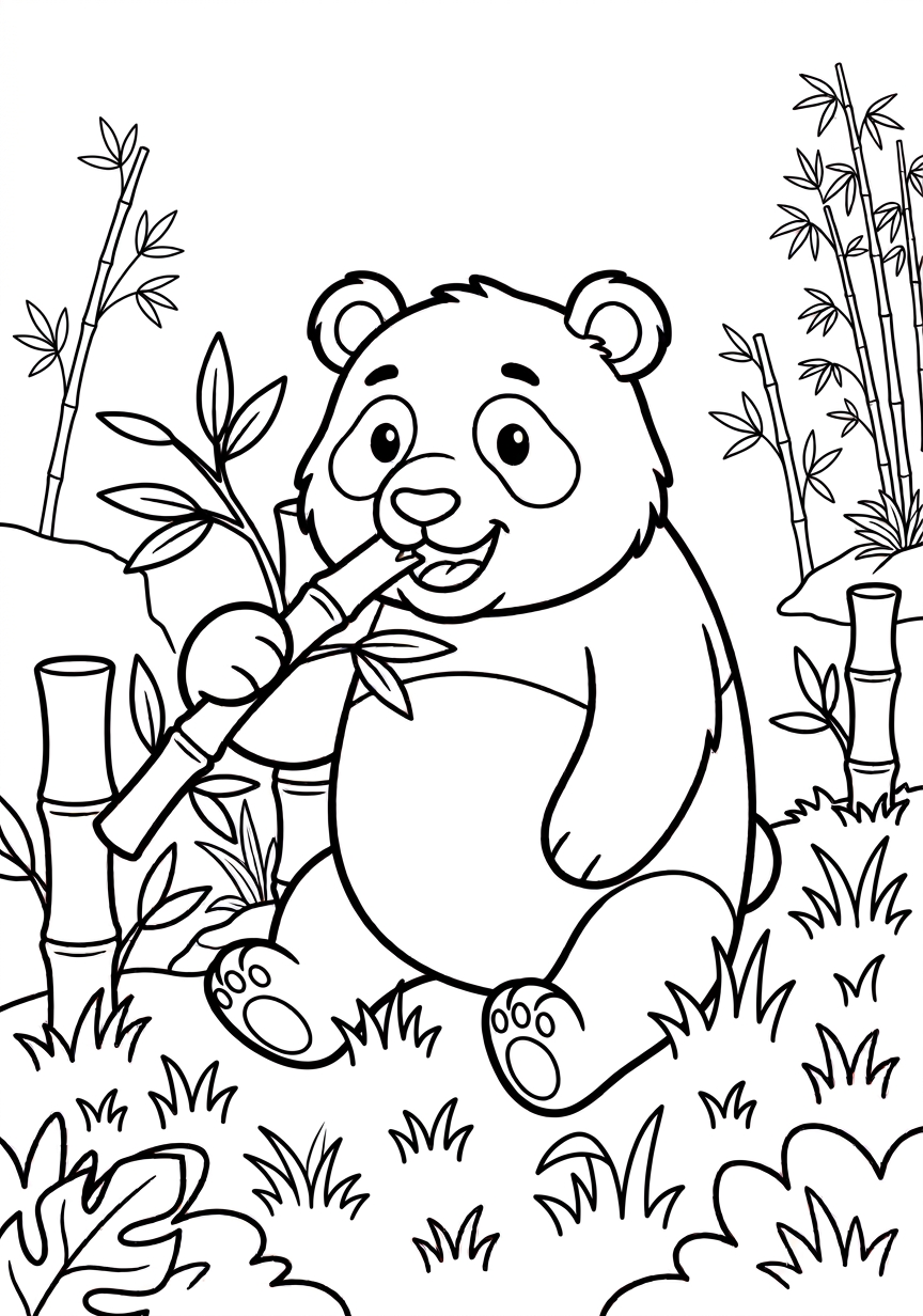 Coloring page of Panda eating bamboo