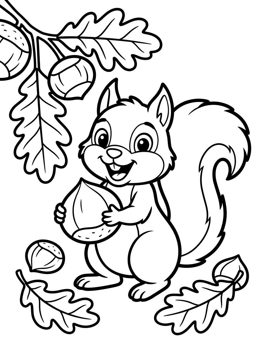 Coloring page of Squirrel in the fall time