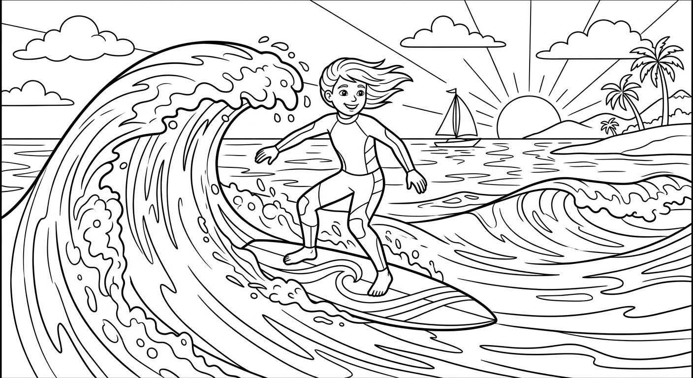 Coloring page of Surfing